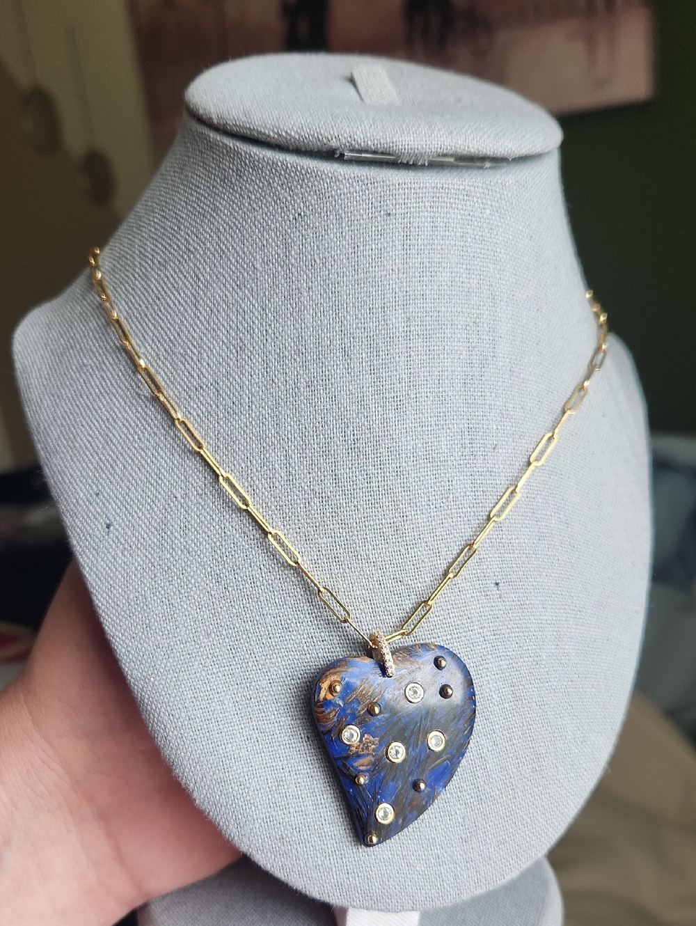 Nakamol Gold Chain Necklace with Blue & Gold Heart Pendant